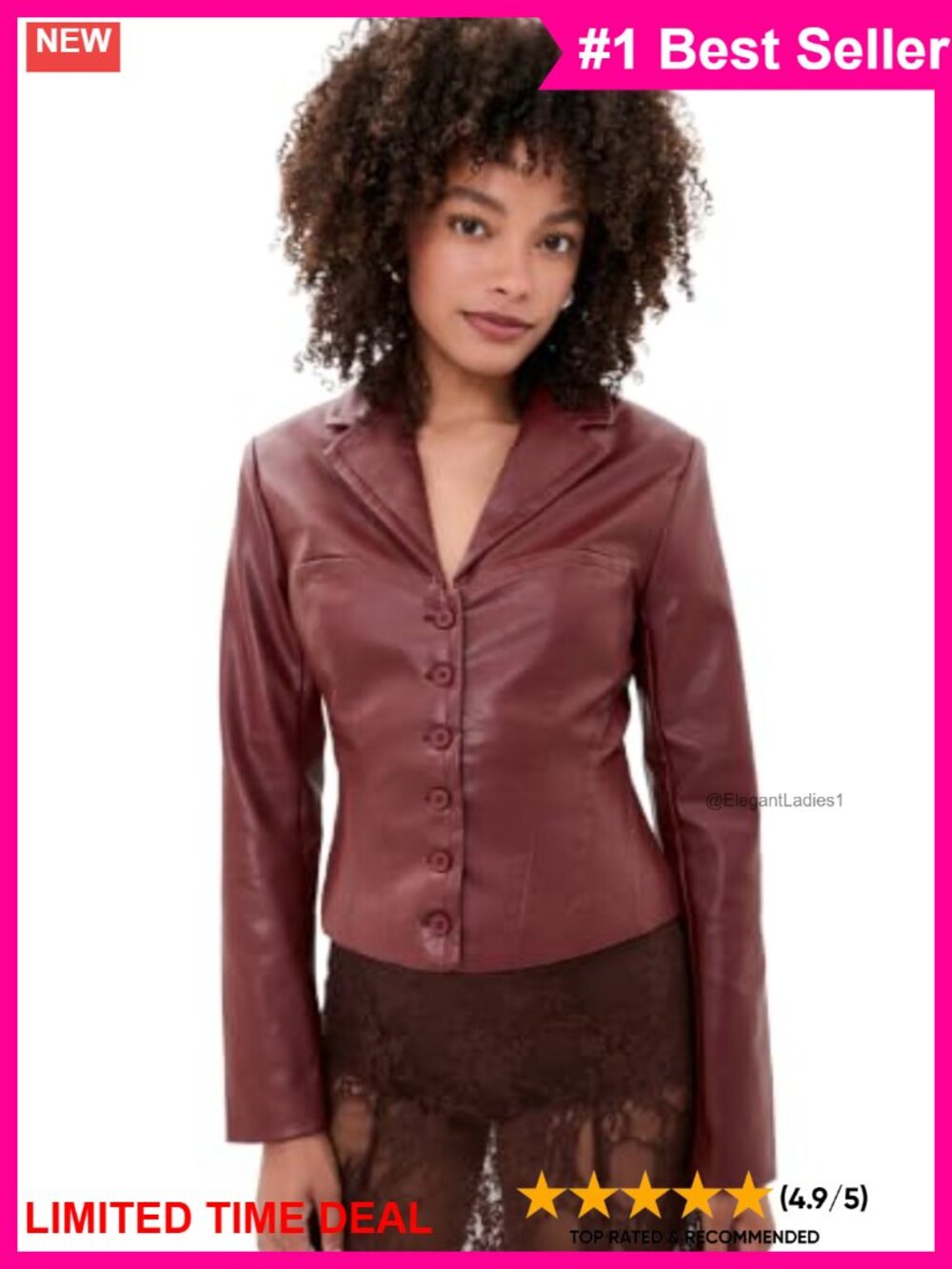 Faux Leather Moto Jacket Corset Seams Notched Lapel Fall Casual